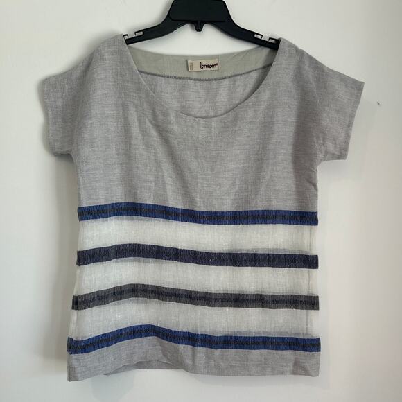 NWOT lemlem Striped Cotton Top, Gray/White/Blue, Sheer Panel, Women's Medium - Picture 1 of 4